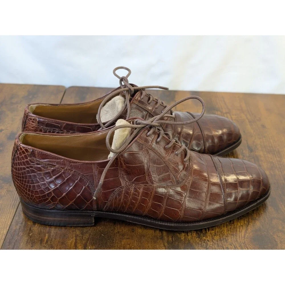 DAVANZATI Genuine Alligator Cap Toe Dress Shoes Men's US 8.5 D Brown Made Italy